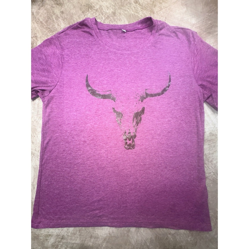 Longhorn Graphic Tee Womens Medium Pink Western Cow Skull Desert Shirt